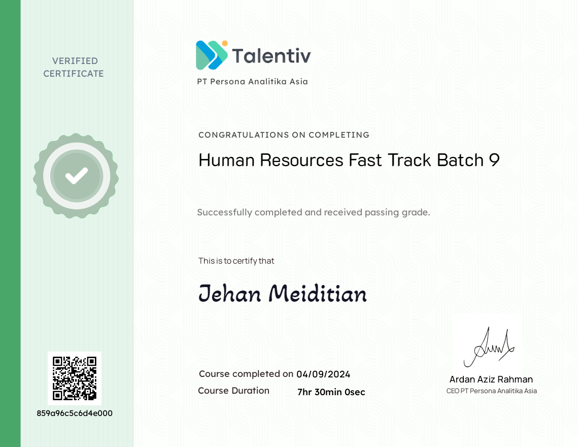 Human Resources Fast Track Batch 9