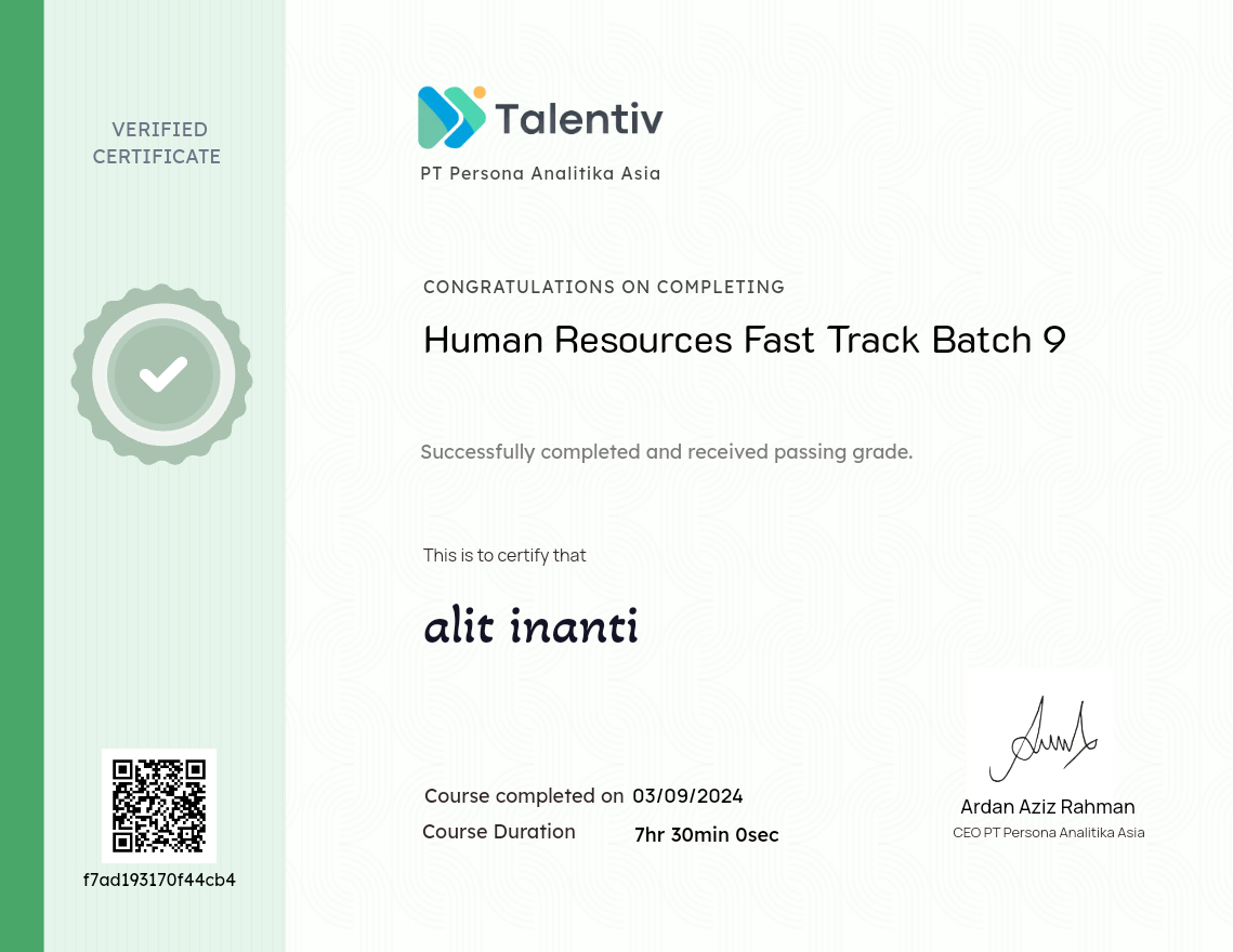 Human Resources Fast Track Batch 9