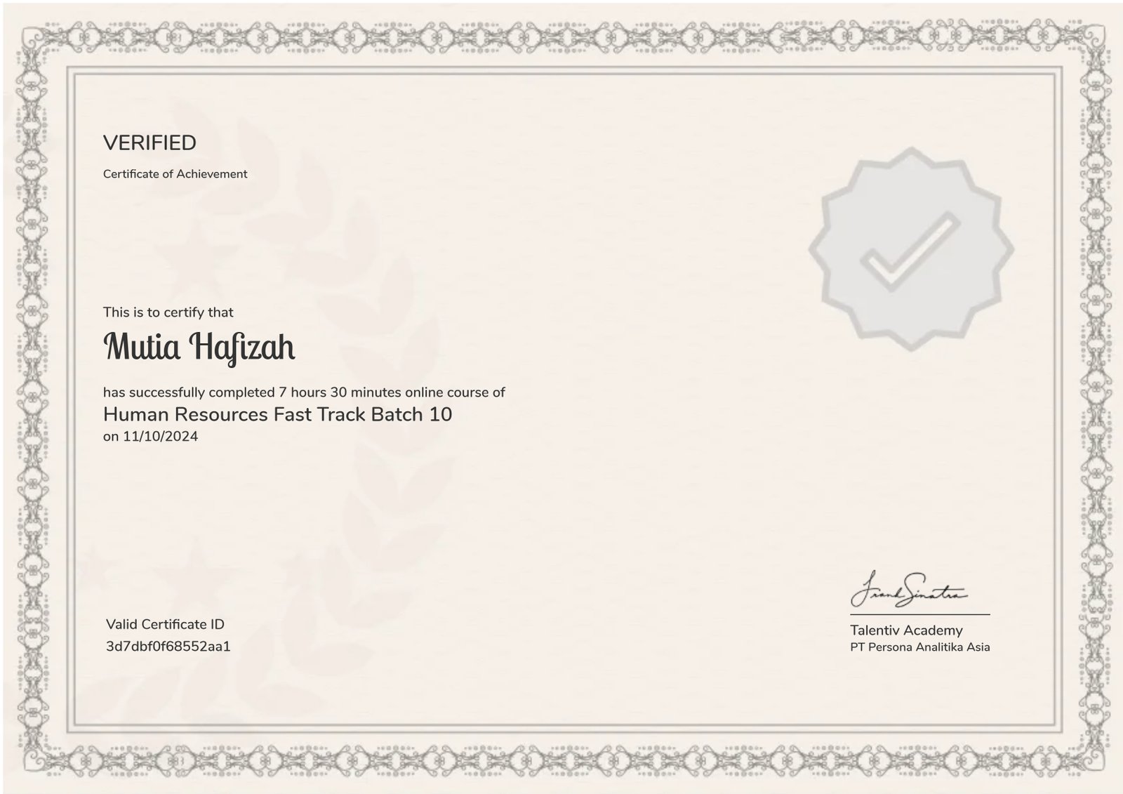 Human Resources Fast Track Batch 10