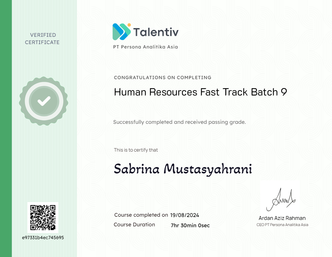 Human Resources Fast Track Batch 9